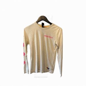 Aviator Nation x SoulCycle long-sleeve T-shirt with pink hearts on the sleeves